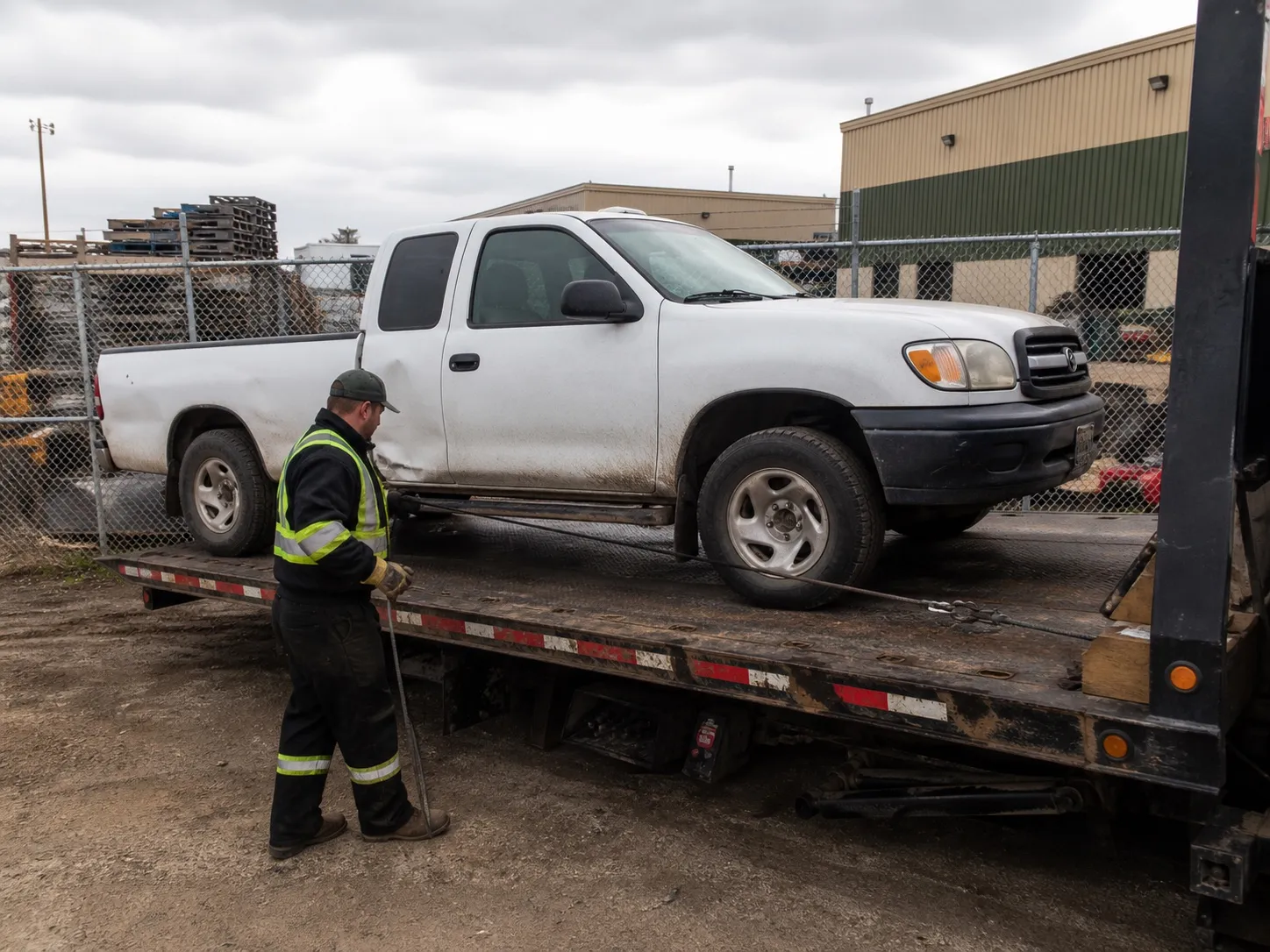 Vehicle collection from a commercial yard in Nisku.